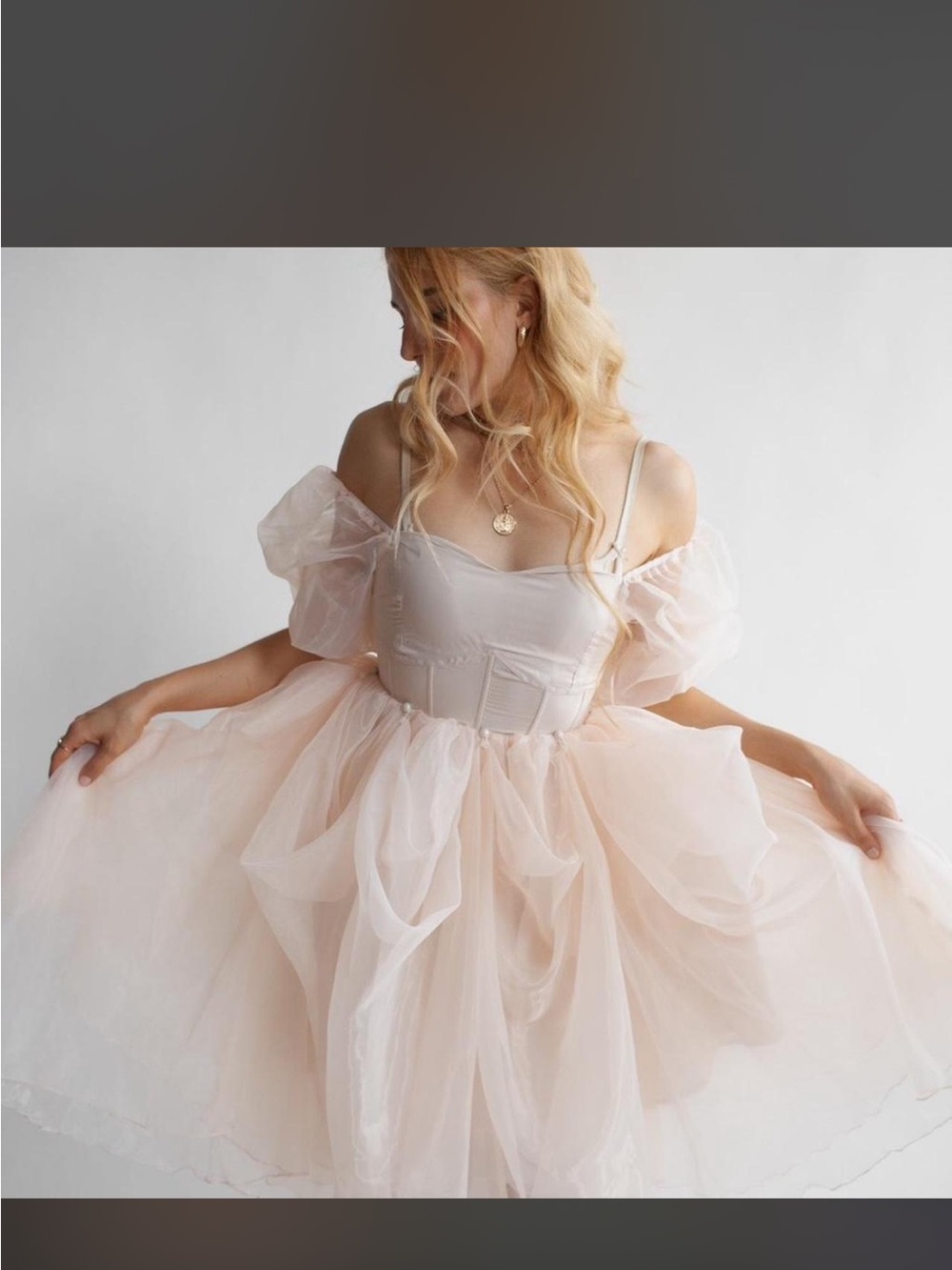 Wild Rose and Sparrow Blush Pink Puff-Sleeve Prom Dress